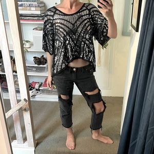 Sparkly Silver Sequin Black Festive Party Going Out Top by Nasty Gal